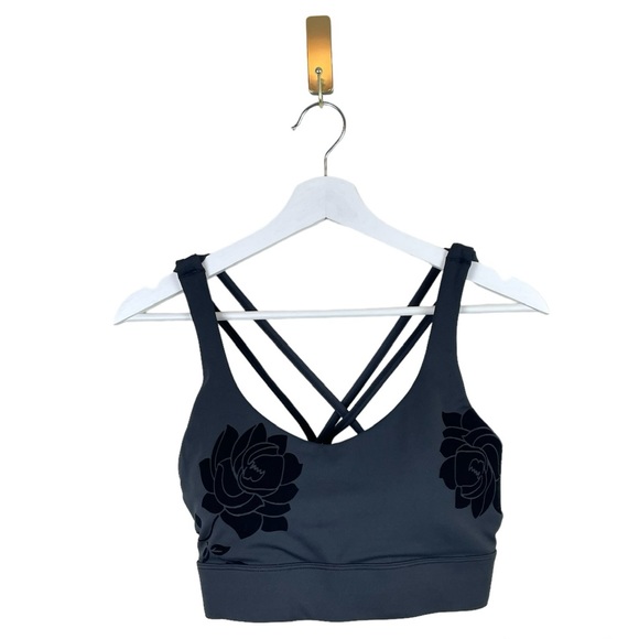 Zyia Black Velvet Floral Light n Tight Strappy Sports Bra Size XXL - Picture 3 of 7